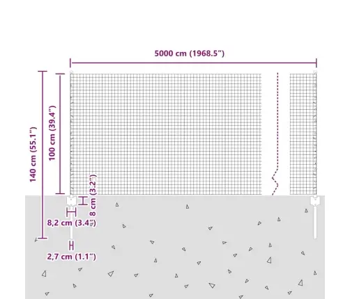 Metināts Stiepļu Žogs Ar 44 U Stabiem Pelēkā Krāsā 1X50 M Tērauds Vidaxl