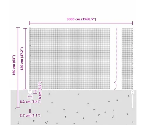Tvora Su Stulpais Pilka 1.2 X 50 M Plienas