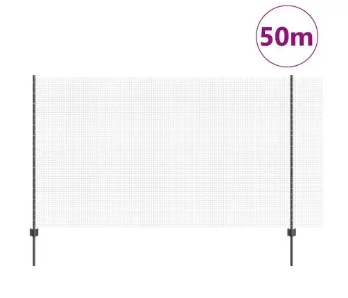 Metinātā Vadu Žogs Ar 44 U Stabiem Pelēks 1.4X50 M Tērauds Vidaxl