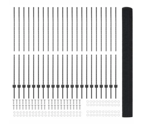 Metinātais Žogs Ar 44 U Stabiem Pelēks 1.5X50 M Tērauds Vidaxl