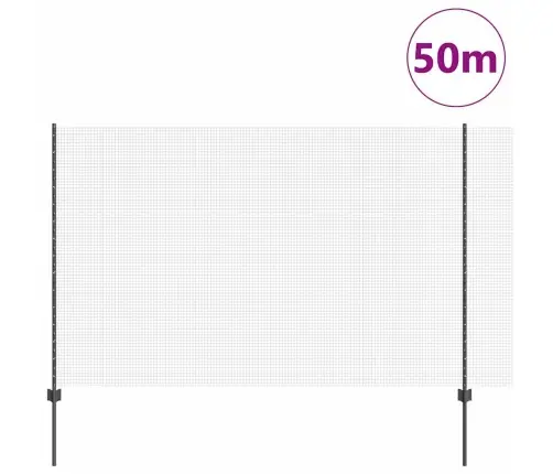 Metinātais Žogs Ar 44 U Stabiem Pelēks 1.5X50 M Tērauds Vidaxl