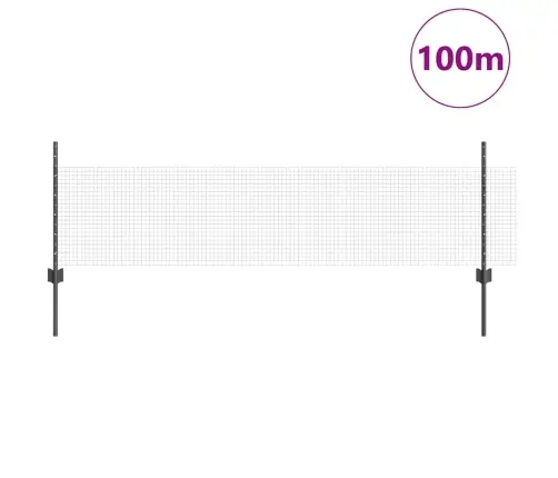 Metināts Tīkla Žogs Ar 44 U Stabiem Pelēks 0.5X100 M Tērauda Vidaxl
