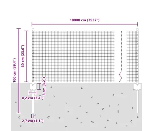 Metinātais Stieņu Žogs Ar 44 U Veida Balstiem, Pelēks 0.6X100 M Tērauds Vidaxl