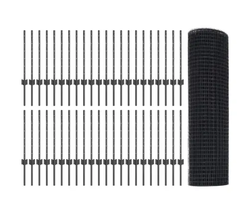 Veltā Dwire Žogs Ar 44 U Stabiem Pelēks 0.6X100 M Tērauds Vidaxl