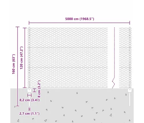 Tvora Su Stulpais Žalia 1.2 X 50 M Plienas
