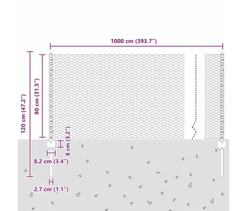 Žogs Ar Stabiem. Pelēka 0.8 X 10 M Tērauds Vidaxl