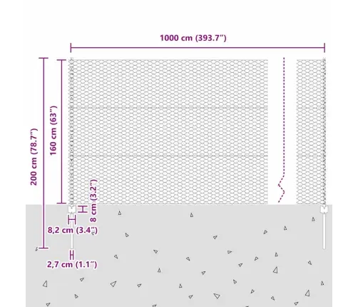 Tvora Su Stulpais Pilka 1.6 X 10 M Plienas