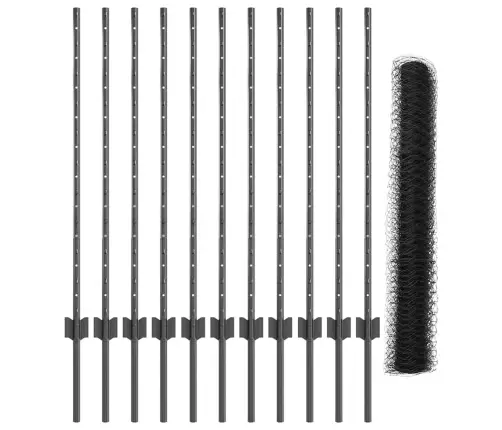 Sešstūru Žogs Ar 22 U Stabiem Pelēks 1X25 M Tērauds Vidaxl