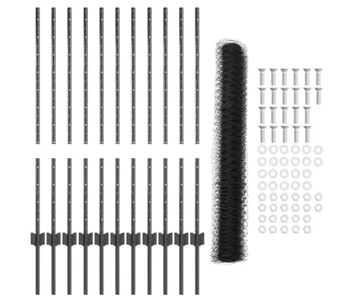 Sešstūru Žogs Ar 22 U Stabiem Pelēks 1X25 M Tērauds Vidaxl