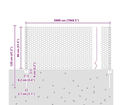 Tvora Su Stulpais Pilka 0.8 X 50 M Plienas