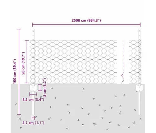 Aed Koos Postidega Hõbedane 0.5 X 25 M Teras