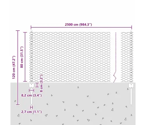 Žoga Stabi 11 Gab U-Kanāls 80 Cm Galvanizēts Tērauds Vidaxl