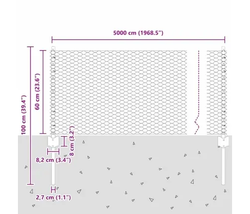 Aed Koos Postidega Hõbedane 0.6 X 50 M Teras