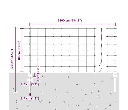 Aed Koos Postidega Hõbedane 0.8 X 25 M Teras