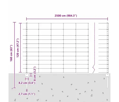 Aed Koos Postidega Hõbedane 1.2 X 25 M Teras