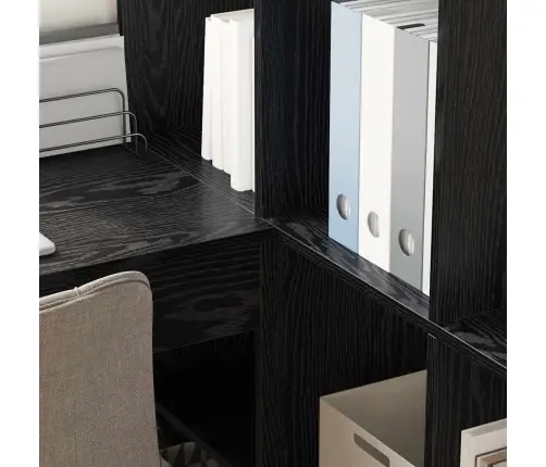 Kampinis Rašomasis Stalas Su Lentyna Su Saugykla Juodas Ąžuolas