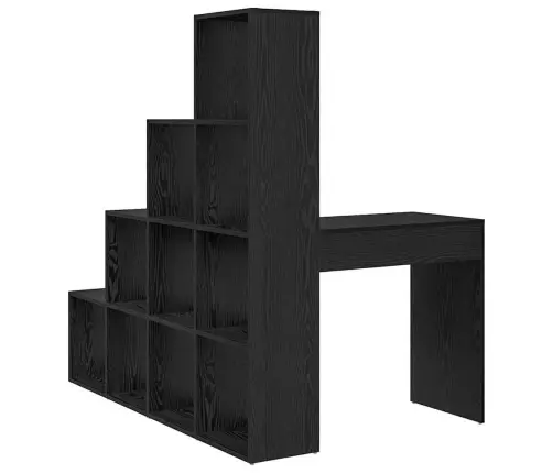 Kampinis Rašomasis Stalas Su Lentyna Su Saugykla Juodas Ąžuolas