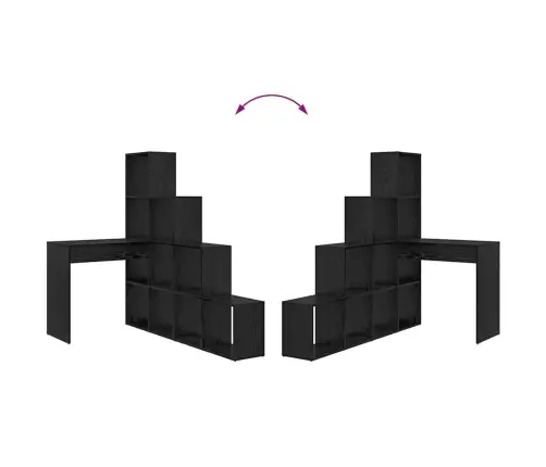 Kampinis Rašomasis Stalas Su Lentyna Su Saugykla Juodas Ąžuolas