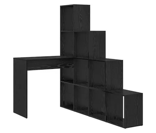 Kampinis Rašomasis Stalas Su Lentyna Su Saugykla Juodas Ąžuolas