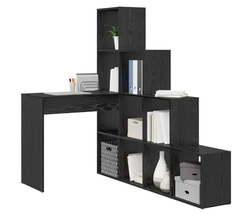 Kampinis Rašomasis Stalas Su Lentyna Su Saugykla Juodas Ąžuolas