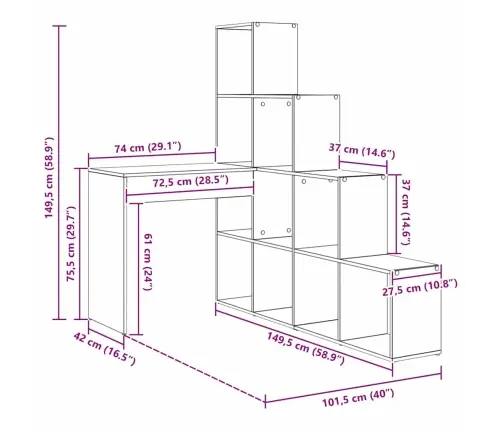Kampinis Rašomasis Stalas Su Lentyna Su Saugykla Juodas Ąžuolas