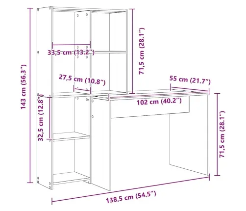 Stalas Su Lentyna Balta 138.5 X 55 X 143 Cm Apdirbta Mediena