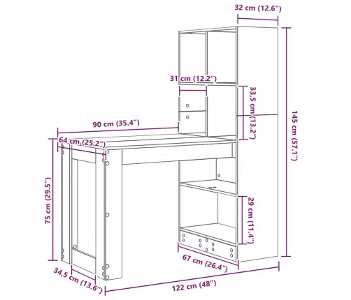 Stalas Pilkas Sonoma 122 X 67 X 145 Cm Apdirbta Mediena