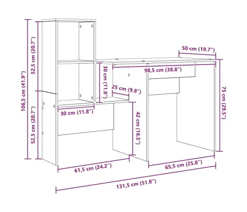 Galds Balts 131.5 X 50 X 106.5 Cm Inženierijas Koks Vidaxl