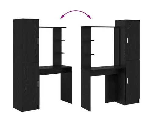 Galds Ar Uzglabāšanu 2 Pcs Melns Ozols 78.5 X 37 X 154.5 Cm Vidaxl