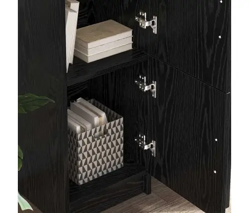 Stalas Su Saugojimo Vieta 2 Pcs Juoda Ąžuolo Apdirbta Mediena