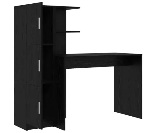 Stalas Su Saugojimo Vieta 2 Pcs Juoda Ąžuolo Apdirbta Mediena