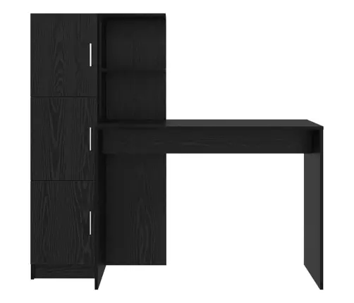 Stalas Su Saugojimo Vieta 2 Pcs Juoda Ąžuolo Apdirbta Mediena