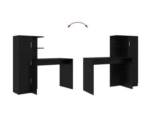 Stalas Su Saugojimo Vieta 2 Pcs Juoda Ąžuolo Apdirbta Mediena