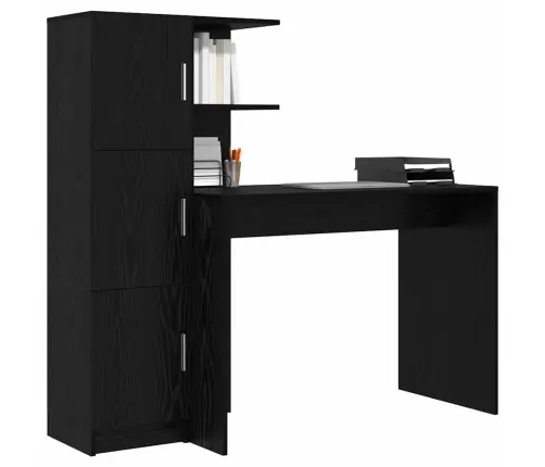 Stalas Su Saugojimo Vieta 2 Pcs Juoda Ąžuolo Apdirbta Mediena