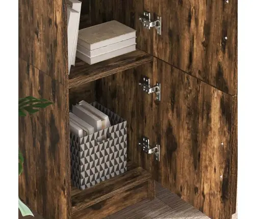 Stalas Su Saugojimo Vieta 2 Pcs Rūkyta Ąžuolas Apdirbta Mediena