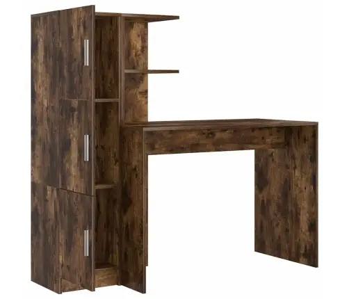 Stalas Su Saugojimo Vieta 2 Pcs Rūkyta Ąžuolas Apdirbta Mediena