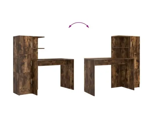 Stalas Su Saugojimo Vieta 2 Pcs Rūkyta Ąžuolas Apdirbta Mediena