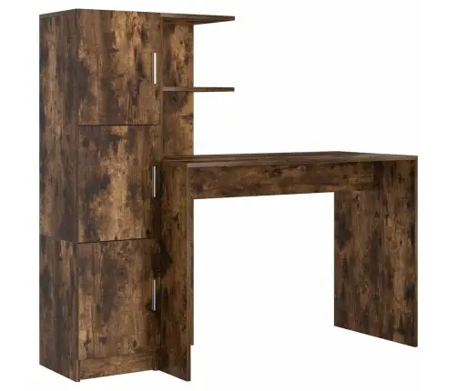 Stalas Su Saugojimo Vieta 2 Pcs Rūkyta Ąžuolas Apdirbta Mediena