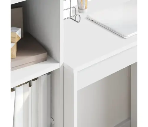 Stalas Su Saugojimo Vieta 2 Pcs Balta Apdirbta Mediena