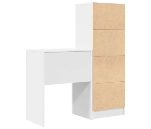 Stalas Su Saugojimo Vieta 2 Pcs Balta Apdirbta Mediena