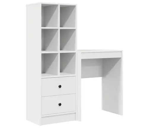 Stalas Su Saugojimo Vieta 2 Pcs Balta Apdirbta Mediena