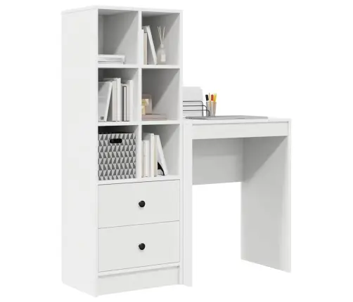 Stalas Su Saugojimo Vieta 2 Pcs Balta Apdirbta Mediena