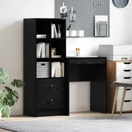 Galds Ar Atvilktni Ar Plauktu 2 Pcs Melns Ozolkoks Vidaxl Galds Ar Atvilktni Ar Plauktu 2 Pcs Melns Ozolkoks Vidaxl