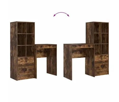 Stalas Su Saugojimo Vieta 2 Pcs Rūkyta Ąžuolas Apdirbta Mediena