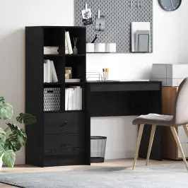 Galds Ar Atvilktni Ar Plauktu 2 Pcs Melns Ozolkoks Vidaxl