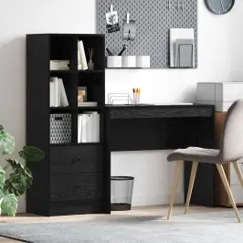 Galds Ar Atvilktni Ar Plauktu 2 Pcs Melns Ozolkoks Vidaxl Galds Ar Atvilktni Ar Plauktu 2 Pcs Melns Ozolkoks Vidaxl