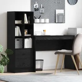 Galds Ar Atvilktni Ar Plauktu 2 Pcs Melns Ozolkoks Vidaxl Galds Ar Atvilktni Ar Plauktu 2 Pcs Melns Ozolkoks Vidaxl