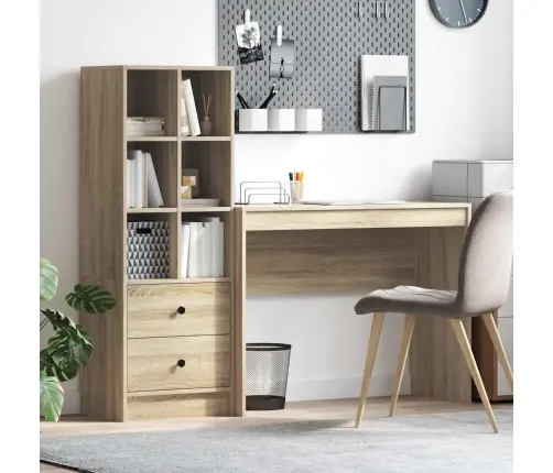 Stalas Su Saugojimo Vieta 2 Pcs Sonoma Ąžuolas Apdirbta Mediena