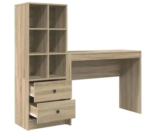 Stalas Su Saugojimo Vieta 2 Pcs Sonoma Ąžuolas Apdirbta Mediena