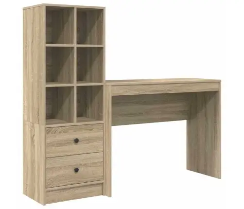 Stalas Su Saugojimo Vieta 2 Pcs Sonoma Ąžuolas Apdirbta Mediena